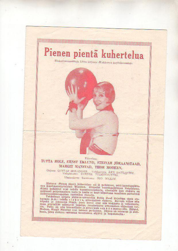Pienen pientä kuhertelua, elokuva-ohjelma, 1935.