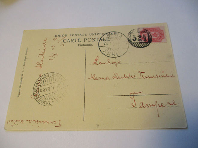 1909 Hikiä nroleimakortti Tampereelle (Oravainen aiheena)