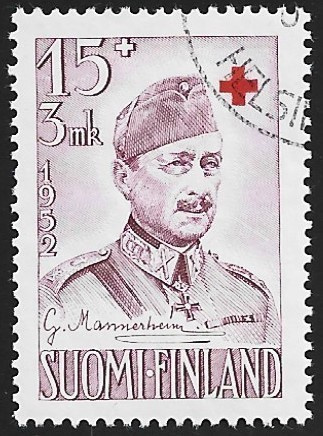 1952 Punainen Risti Mannerheim 15 + 3 mk leimattu LaPe 408