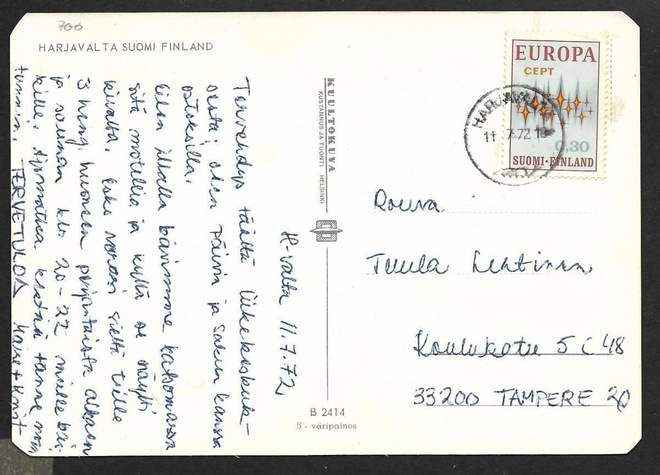 Postilähetys - Eurooppa 0,30 (LAPE 700) Harjavalta 11.7.1972