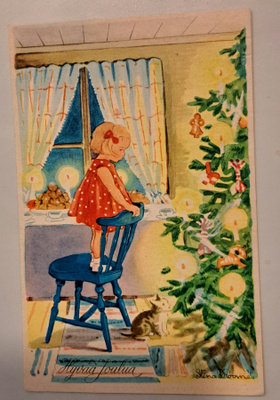 Stina Broome: tyttö katsoo joulukuusta, kulkenut 1965