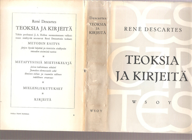Descartes, René: Teoksia ja kirjeitä, WSOY 1956, ns., K3 +
