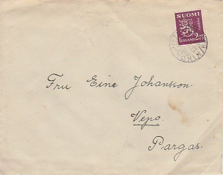 1941, Korppoo,  Kirje Paraisille ( Pargas Vepo )