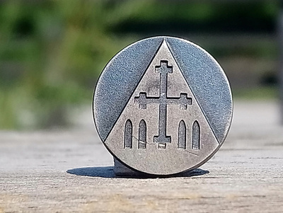 Hopeinen Kirkko merkki. Numeroitu. Halkaisija - 14 mm.