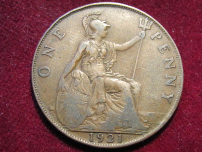 1 penny 1921. Iso-Britannia-Great Britain