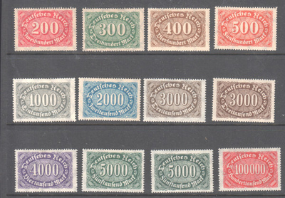 Saksa 1922 inflasarja liimakkeellisena.