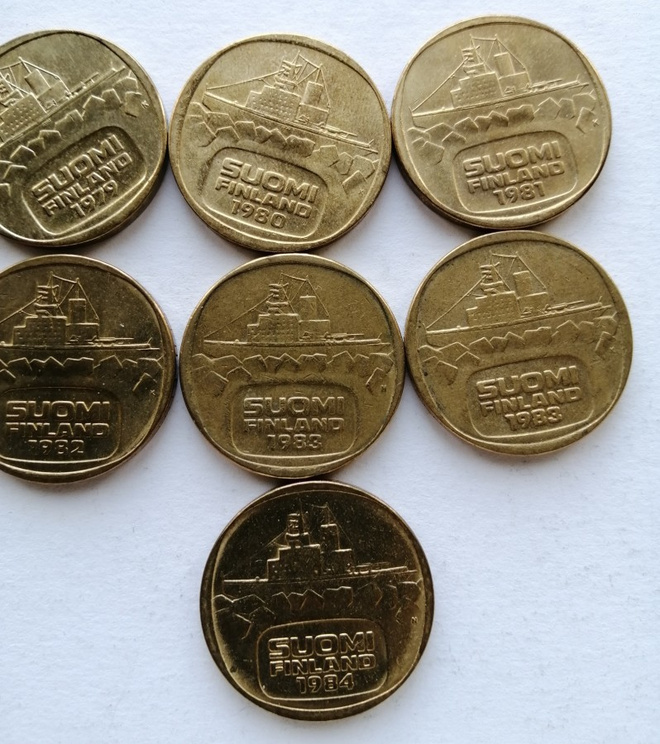 5 mk alpr 1979, -80, -81, -82, -83N, 83K ja 1984 yht. 7 kpl