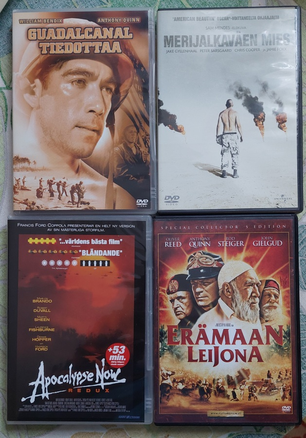 Sotaleffoja 4 kpl DVD  8€    suomitekstit
