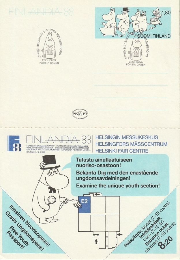1988 1.80mk MUUMI-FINLANDIA88-kaksoiskortti FDC
