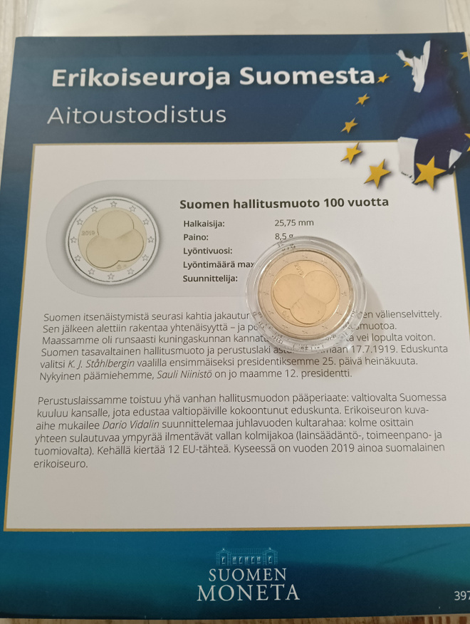 2€ Suomen hallitusmuoto 2019