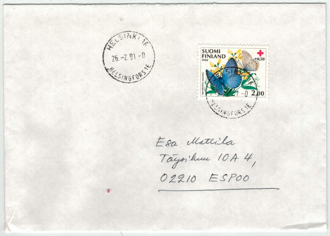 1990 PR 2,00 mk loistoleimainen kirje