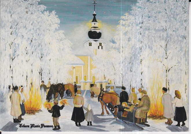 Erkers Marie Persson: "Julotta " Hevonen, reki, kirkko   e62