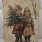 Lapset joulukuusen haussa vintage taulu - pikkukuva 1