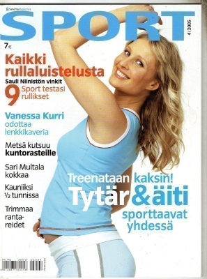 Sport n:o 4 2005 Kannessa Miss Suomi 1999 raskaana.