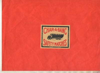 Vienti Tulitikkuetiketti. CHAR-A-BANC Koko 8.8 cm X 7 cm