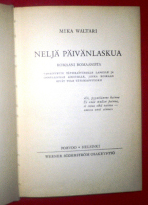 Mika Waltari : Neljä päivänlaskua 1949 1.p.