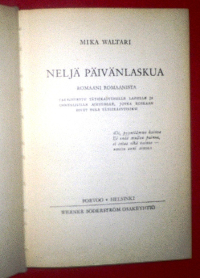 Mika Waltari : Neljä päivänlaskua 1949 1.p.