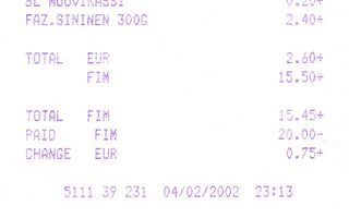 M/S SILJA FESTIVAL TAX FREE KUITTI 2002