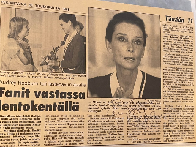 Audrey Hepburnin nimikirjoitus lehtikuvassa