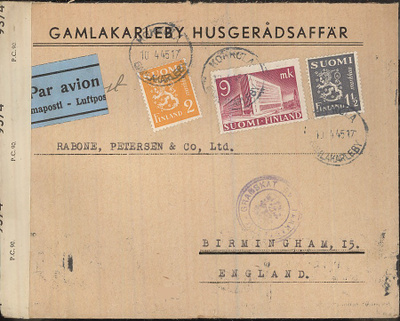 M30 1945 lentokirje Englantiin