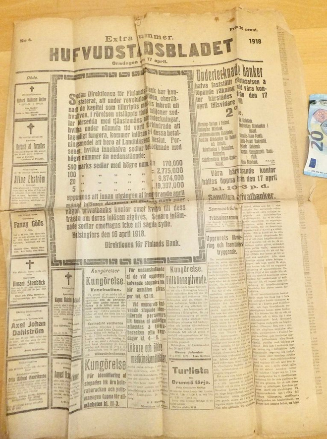 VANHA Lisälehti Hufvudstadsbladet 17.4.1918 Helsinki Vallatt