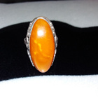 Vintage desing Venäläinen Hopea Meripihka sormus Amber 875 - pikkukuva 1
