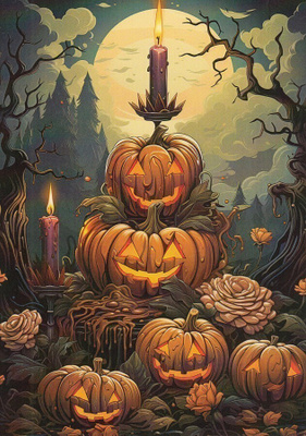 Halloween kynttilä kurpitsojen päällä