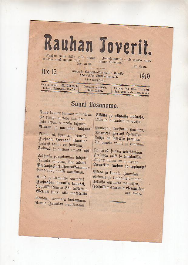 Rauhan Toverit, n:o 12 / 1910 , Viipuri.
