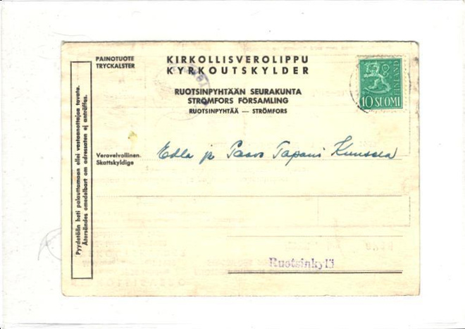 ROUTSINPYHTÄÄ KIRKOLLISVERO RUOTSINKYLÄ