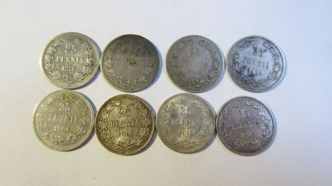 25 penniä 1875, 1891, 1898, 1901, 1906, 1916