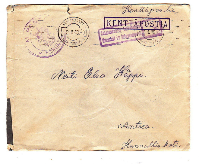 VANHA Kenttäposti Kuori M.Pontt.P. 2.II.1940 Talvisota