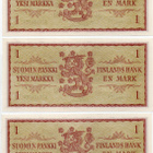 3 kpl Taittamattomat 1 markan rahat 1963 - pikkukuva 2