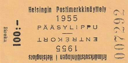 PÄÄSYLIPPU HELSINGIN POSTIMERKKINÄYTTELY 1955 (K13-S41)