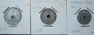 Pohjois-Vietnam 3 kolikkoa 1958