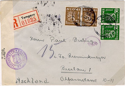M30 1943 kirjattu kirje Saksaan