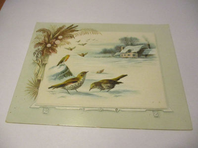 Linnut Talvimaisemassa 14x11cm n 1890