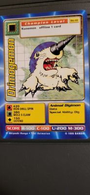 1999 BANDAI Digimon - Drimogemon Non Holo card Bo-10