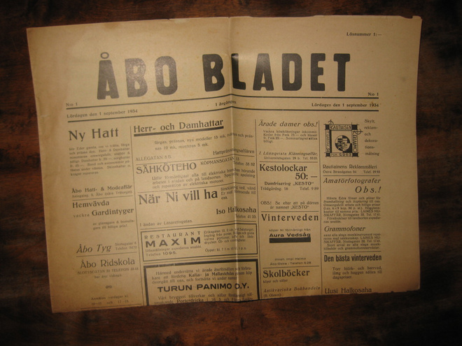 Sanomalehti  Åbo Bladet  1.9.1954