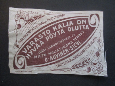 VANHA JUOMAETIKETTI - VARASTOKALJA SIEVI (AB17)
