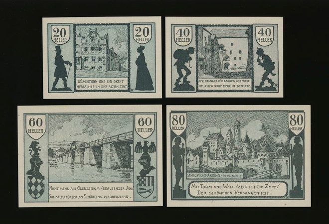 Itävalta Notgeld 20, 40, 60, 80 Heller, Schärding
