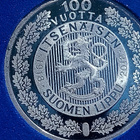 Hopeanvärinen Suomi 100 v -juhlaraha. Halkaisija 27 mm. Säil - pikkukuva 4
