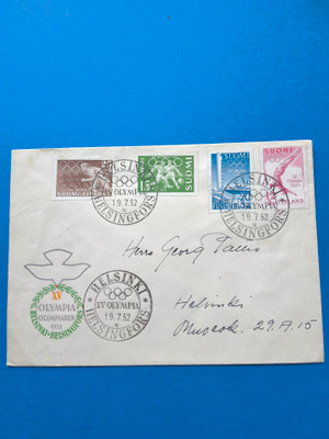 Postilähetyskuori ja merkit XV OLYMPIA HELSINKI 1952