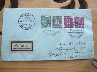 Hesa lentosatama kuori ilmapostitse 1931 Saksaan