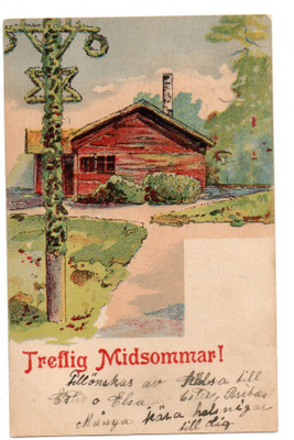 Vanha kortti, talo ja juhannussalko
