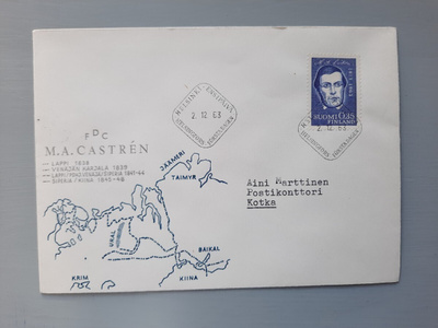 FDC Suomi 1963 Castren, kulkenut