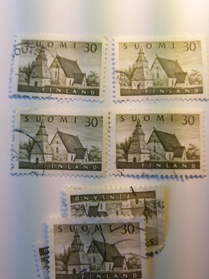 Malli 1954 Lammin kirkko oliivi postimerkki 30 markka