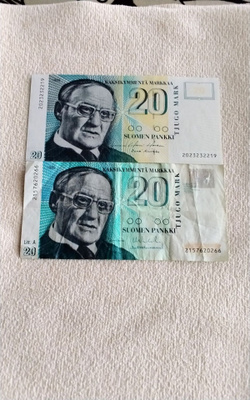 20 markan setelit 2 kpl. 1993 vuodelta