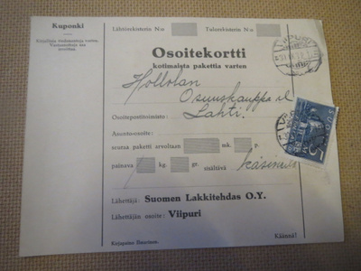 Osoitekortti 1932