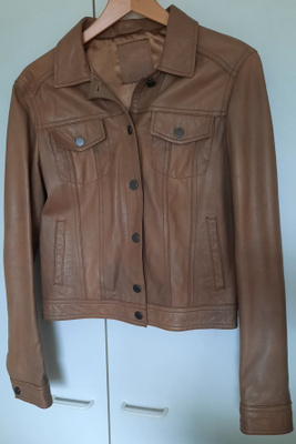 Nahkatakki beige koko XL