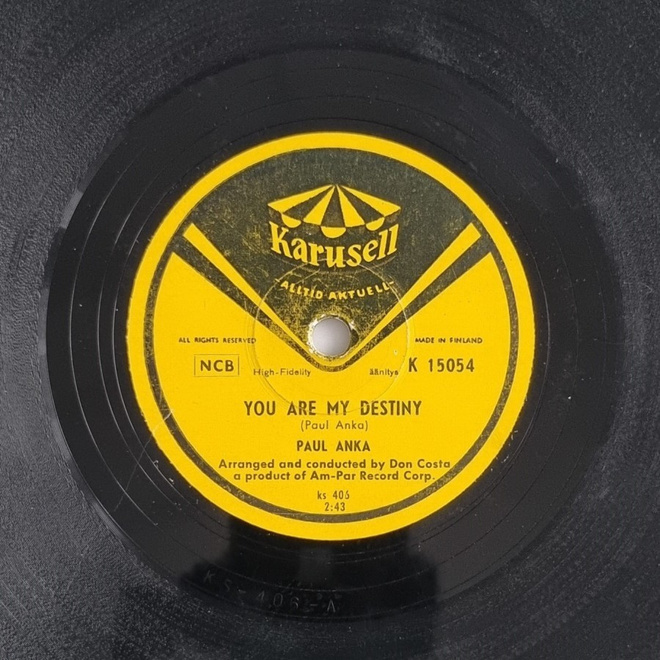 1958 - Paul Anka - You are my destiny - Karusell K 15054